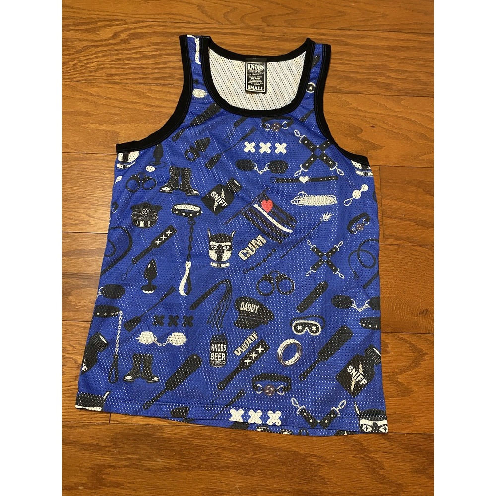 Knobs of San Francisco Ryan Hill  Pride Mesh Blue Tank Top Fetish theme Small